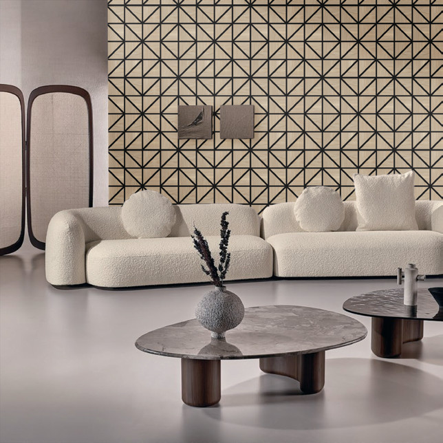 Catalog illustration of faceted geometry in an interior