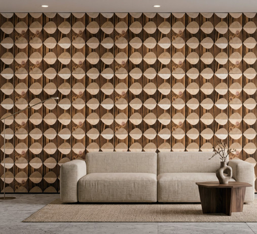 Catalog illustration of sculpted 3d panels in an interior